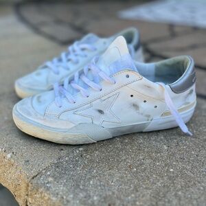 Golden Goose Distressed White and Gray Sneakers